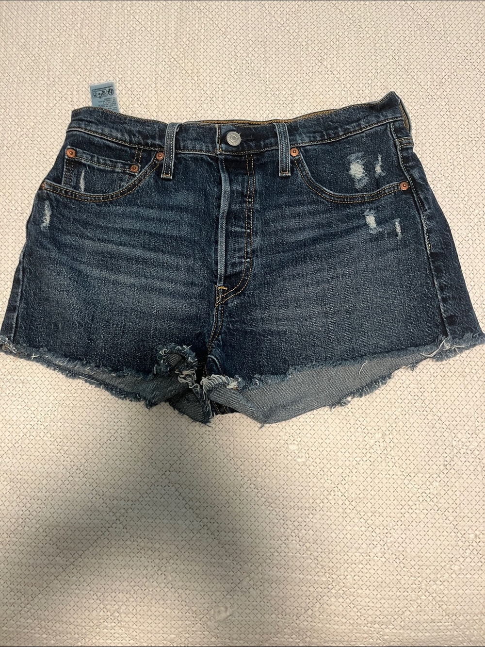 Levi's Dark Blue Distressed Denim Cutoff Shorts